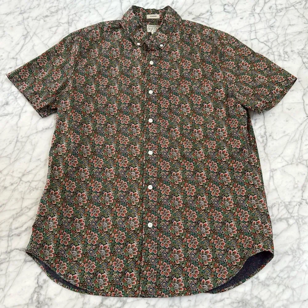 J.Crew Short Sleeve Secret Wash Shirt Exotic Floral Flower Print Mens M